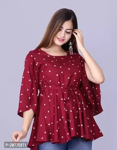 Elegant Maroon Rayon Self Design Top For Women