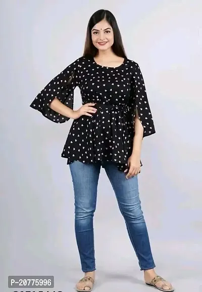 Elegant Black Rayon Self Design Top For Women-thumb2