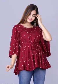 Elegant Red Rayon Self Design Top For Women-thumb2