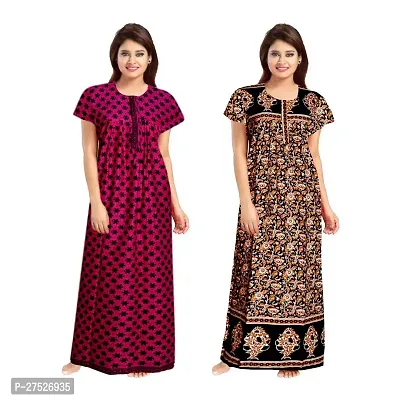Stunning Cotton Printed Nighty Combo For Women Pack Of 2-thumb0