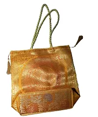 Indian Handmade Multi Purpose Handbag For Women Ethnic Stylish Banarasi Brocade Silk Shoulder Bag Traditional (Yellow)-thumb1
