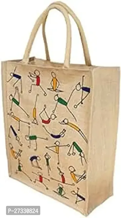 Stylish Beige Jute Printed Tote Bags For Women-thumb0