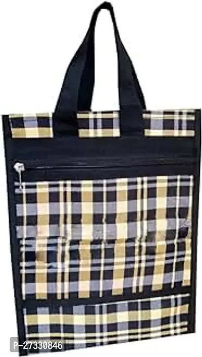 Stylish Multicoloured Jute Checked Tote Bags For Women-thumb0