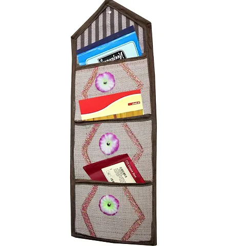 Multicolor Jute Exclusive Hand Painted Wall Hanging Magazine Holder