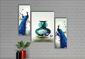Flower Pot with Peacock 12X18 Inch MDF Wall Art Painting-thumb1