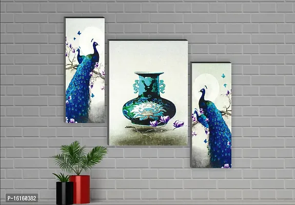 Flower Pot with Peacock 12X18 Inch MDF Wall Art Painting-thumb2