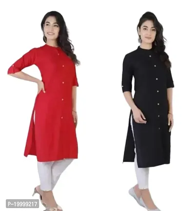 M. D. Garments? Combo of 2 Stylish Solid Plain Rayon Straight Casual wear Kurtis with 3/4th Sleeves for Women's