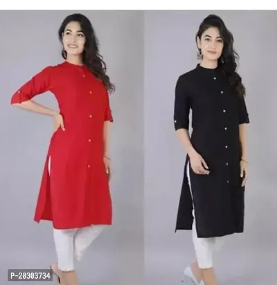 Fancy Cotton Solid Straight Kurti For Women Pack Of 2