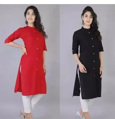 M. D. Garments? Combo of 2 Stylish Solid Plain Rayon Straight Casual wear Kurtis with 3/4th Sleeves for Women's