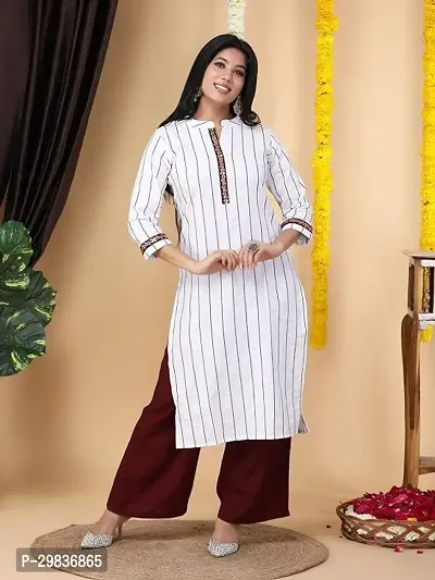 Women's Cotton Blend White Straight Kurta with Pant-thumb0