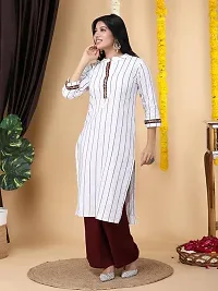 Women's Cotton Blend White Straight Kurta with Pant-thumb2