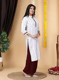 Women's Cotton Blend White Straight Kurta with Pant-thumb3