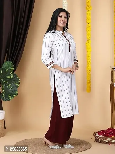 Women's Cotton Blend White Straight Kurta with Pant-thumb4