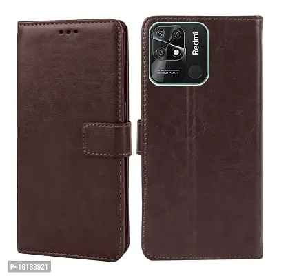 Mobcure Leather Magnetic Vintage Flip Wallet Case Cover for Poco C31 - Coffee