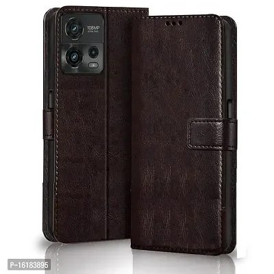 Mobcure Genuine Leather Finish Flip Cover Back Case for Motorola Moto G72 5G|Inbuilt Stand  Inside Pockets| Wallet Style | Magnet Closure - Coffee