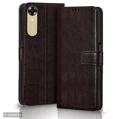 Mobcure Leather Magnetic Vintage Flip Wallet Case Cover for Oppo A17k - Coffee