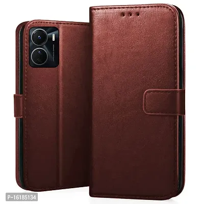 Mobcure Genuine Leather Finish Flip Cover Back Case For Vivo Y16 Inbuilt Stand Inside Pockets Wallet Style Magnet Closure Brown