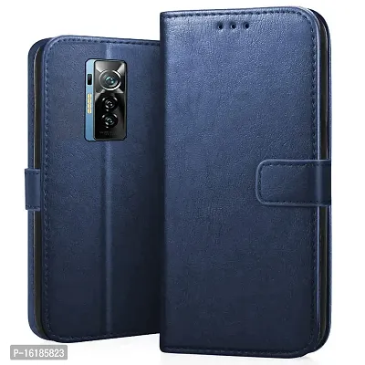 Mobcure Genuine Leather Finish Flip Cover Back Case for Tecno Phantom X|Inbuilt Stand  Inside Pockets| Wallet Style | Magnet Closure - Blue