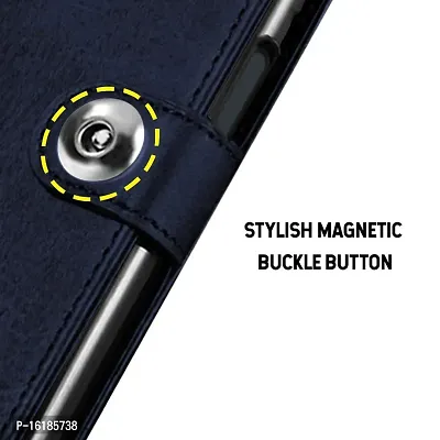 Mobcure Genuine Leather Finish Flip Back Cover Case Inbuilt Pockets Stand Wallet Style Designer Tich Button Magnet Case For Realme C55 Navy Blue-thumb3