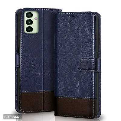Mobcure Double Shade Flip Cover PU Leather Flip Case with Card Holder and Magnetic Stand for Samsung Galaxy M52 5G (Blue with Coffee)