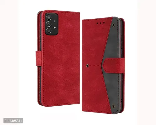 Mobcure Splicing PU Leather Case for Samsung Galaxy A73 5G |Retro Full Protection Premium Flip Cover Wallet Case with Magnetic Closure Kickstand Card Slots (Red with Gray)
