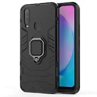 Mobcure D5 Kickstand Heavy Duty Shockproof Armour Rugged Back Case Cover for Vivo Y11 with Finger Ring Holder (Black)-thumb1