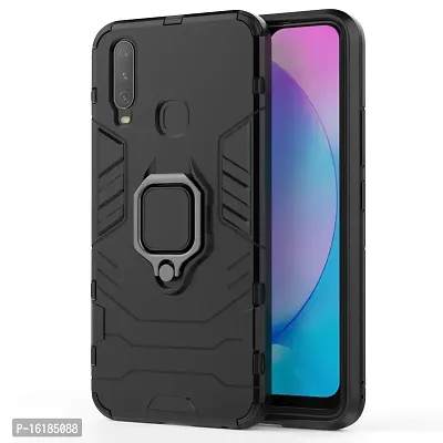 Mobcure D5 Kickstand Heavy Duty Shockproof Armour Rugged Back Case Cover for Vivo Y11 with Finger Ring Holder (Black)-thumb2