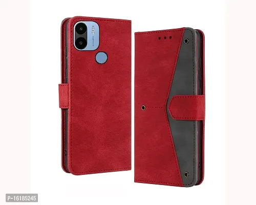Mobcure Splicing PU Leather Case for Mi Poco C50|Retro Full Protection Premium Flip Cover Wallet Case with Magnetic Closure Kickstand Card Slots (Red with Gray)