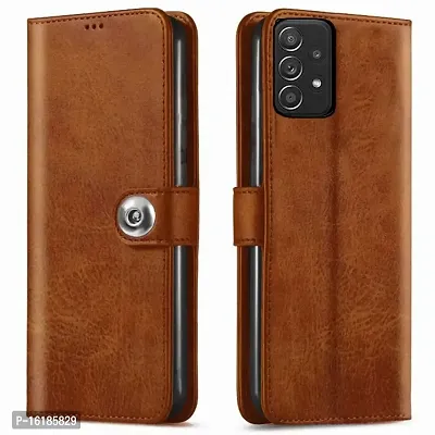 Mobcure Genuine Leather Finish Flip Back Cover Case | Inbuilt Pockets  Stand | Wallet Style | Designer Tich Button Magnet Case for Samsung Galaxy A53 5G -Tan Color