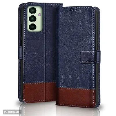 Mobcure Double Shade Flip Cover PU Leather Flip Case with Card Holder and Magnetic Stand for Samsung Galaxy F13 5G (Blue with Brown)
