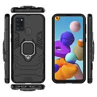 Mobcure D5 Kickstand Heavy Duty Shockproof Armour Rugged Back Case Cover for Samsung Galaxy A21s with Finger Ring Holder (Black)-thumb1
