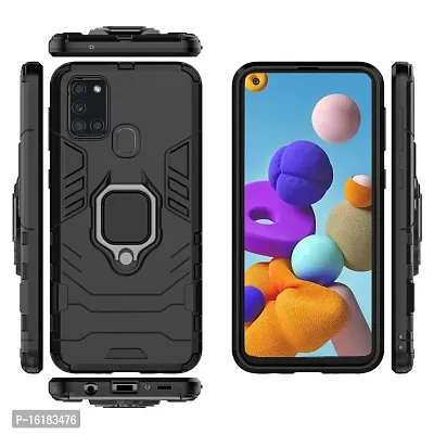 Mobcure D5 Kickstand Heavy Duty Shockproof Armour Rugged Back Case Cover for Samsung Galaxy A21s with Finger Ring Holder (Black)-thumb2