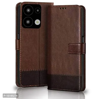 Mobcure Double Shade Flip Cover PU Leather Flip Case with Card Holder and Magnetic Stand for Oppo Reno 8 Pro 5G (Brown with Coffee)