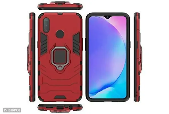 Mobcure D5 Kickstand Heavy Duty Shockproof Armour Rugged Back Case Cover for Realme 3 with Finger Ring Holder (Red)-thumb5