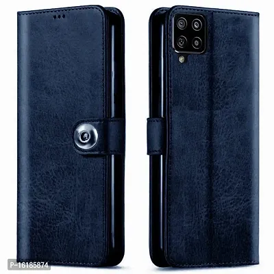Mobcure Genuine Leather Finish Flip Back Cover Case | Inbuilt Pockets  Stand | Wallet Style | Designer Tich Button Magnet Case for Samsung Galaxy F62 - Navy Blue