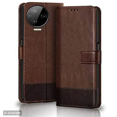 Mobcure Double Shade Flip Cover PU Leather Flip Case with Card Holder and Magnetic Stand for Infinix Note 12 Pro 4G (Brown with Coffee)-thumb0