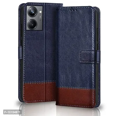 Mobcure Double Shade Flip Cover PU Leather Flip Case with Card Holder and Magnetic Stand for Realme 10 (Blue with Brown)