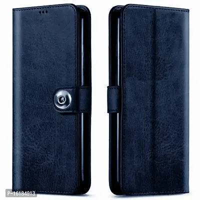 Mobcure Genuine Leather Finish Flip Back Cover Case | Inbuilt Pockets  Stand | Wallet Style | Designer Tich Button Magnet Case for Infinix Note 12 5G - Navy Blue