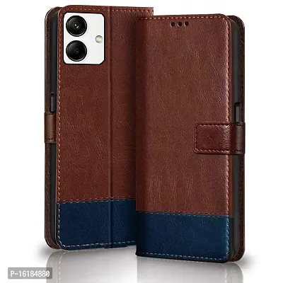 Mobcure Double Shade Flip Cover PU Leather Flip Case with Card Holder and Magnetic Stand for Samsung Galaxy F14 5G (Brown with Blue)
