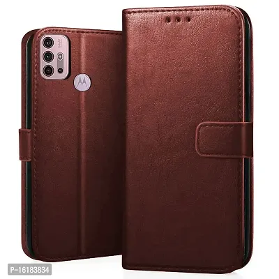 Mobcure Genuine Leather Finish Flip Cover Back Case for Motorola Moto G20|Inbuilt Stand  Inside Pockets| Wallet Style | Magnet Closure - Brown-thumb0