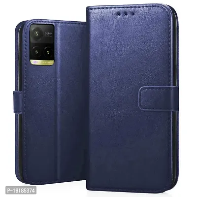 Mobcure Genuine Leather Finish Flip Cover Back Case for Vivo Y33s|Inbuilt Stand  Inside Pockets| Wallet Style | Magnet Closure - Blue-thumb0