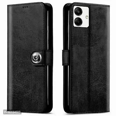 Mobcure Genuine Leather Finish Flip Back Cover Case | Inbuilt Pockets  Stand | Wallet Style | Designer Tich Button Magnet Case for Samsung Galaxy F14 5G - Z Black