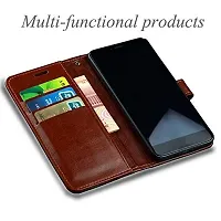 Mobcure Genuine Leather Finish Flip Cover Back Case For Infinix Smart 6 Inbuilt Stand Inside Pockets Wallet Style Magnet Closure Brown-thumb2