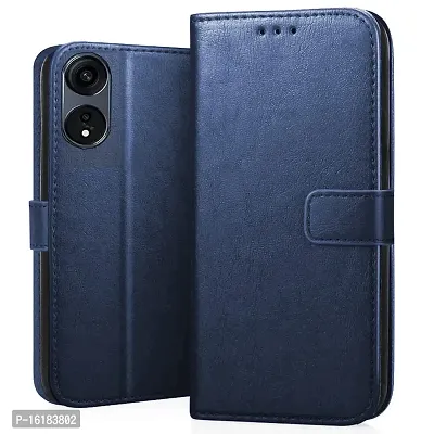 Mobcure Genuine Leather Finish Flip Cover Back Case for Oppo A58 5G|Inbuilt Stand  Inside Pockets| Wallet Style | Magnet Closure - Blue