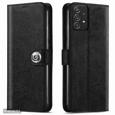 Mobcure Genuine Leather Finish Flip Back Cover Case | Inbuilt Pockets  Stand | Wallet Style | Designer Tich Button Magnet Case for Samsung Galaxy A53 5G - Z Black
