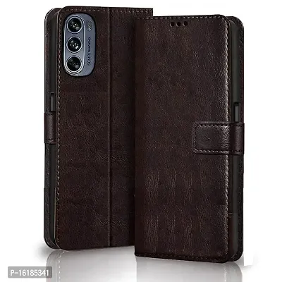 Mobcure Genuine Leather Finish Flip Cover Back Case for Motorola Moto G62 5G|Inbuilt Stand  Inside Pockets| Wallet Style | Magnet Closure - Coffee