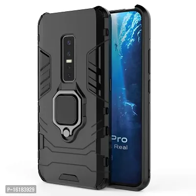 Mobcure D5 Kickstand Heavy Duty Shockproof Armour Rugged Back Case Cover for Vivo V17 Pro with Finger Ring Holder (Black)-thumb0