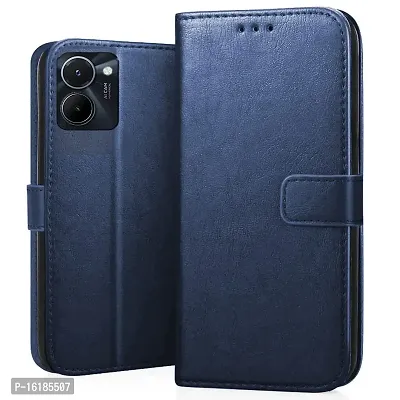 Mobcure Genuine Leather Finish Flip Cover Back Case For Realme C33 Inbuilt Stand Inside Pockets Wallet Style Magnet Closure Blue