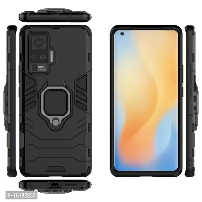 Mobcure D5 Kickstand Heavy Duty Shockproof Armour Rugged Back Case Cover for Vivo X50 Pro with Finger Ring Holder (Black)-thumb2
