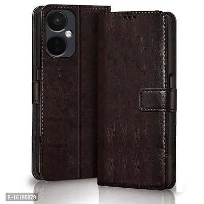 Mobcure Leather Magnetic Vintage Flip Wallet Case Cover for Oneplus Nord CE 3 Lite 5G - Coffee